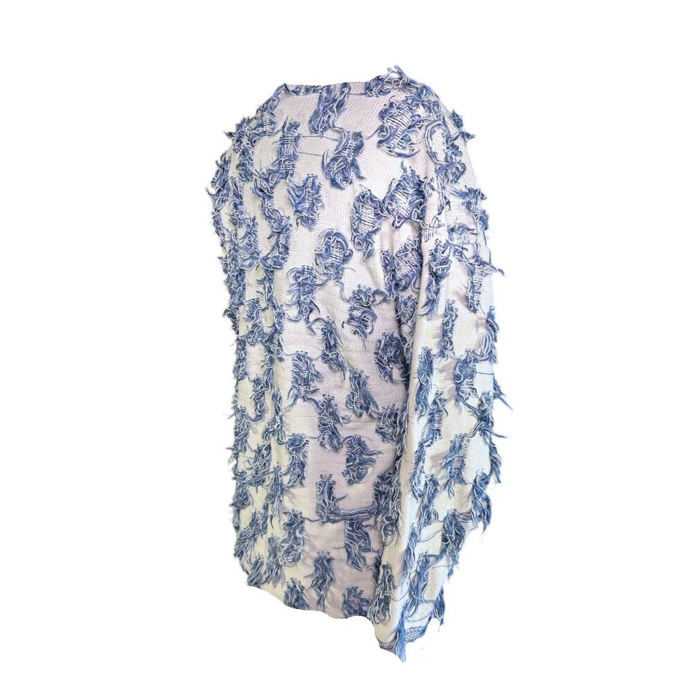 Vintage Retro David Brett Shaggy Blue & White Textured Sweater - Picture 6 of 8